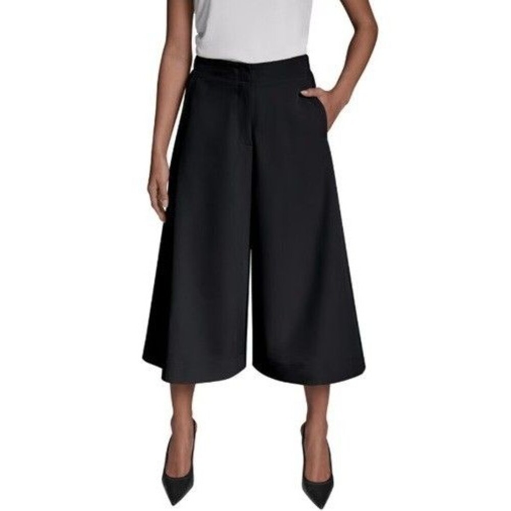 DKNY Womens Black Gaucho Wide Leg Pants Medium Pockets Business Casual NWT